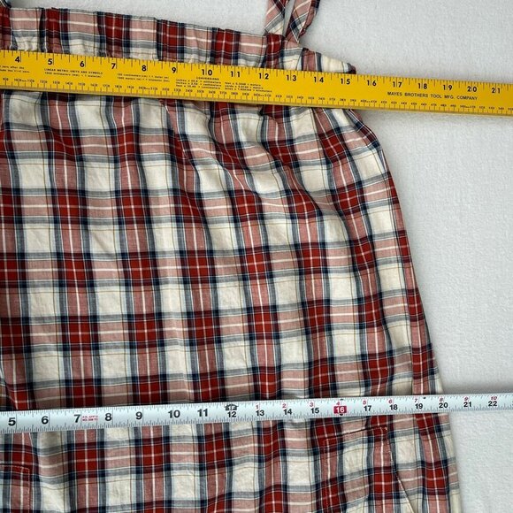 A.P.C. Off-Shoulder Plaid Midi Sheath Dress Bow Tie Details Linen Blend Womens M - Picture 10 of 11